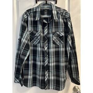 HELIX Athletic Fit Mens Plaid Shirt Black XXL 2XL Button Up Western EUC